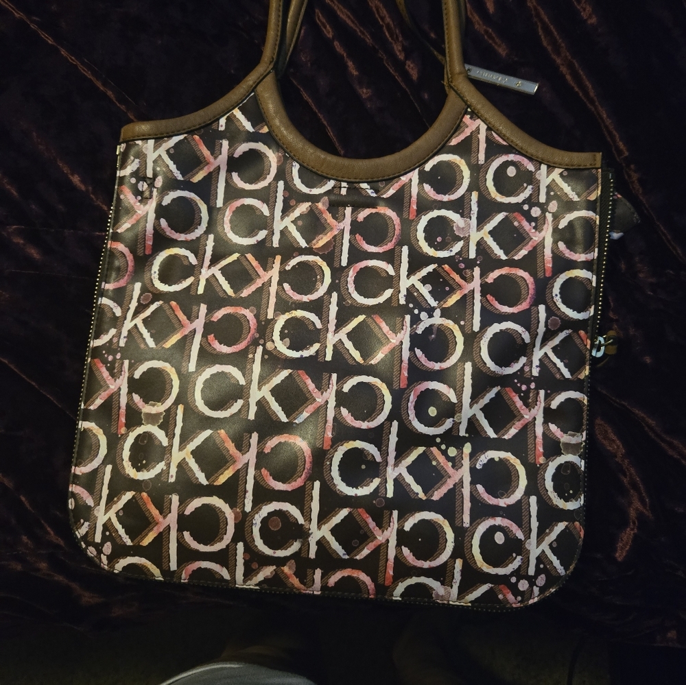 Calvin Klein Black and Brown Geometric Tote